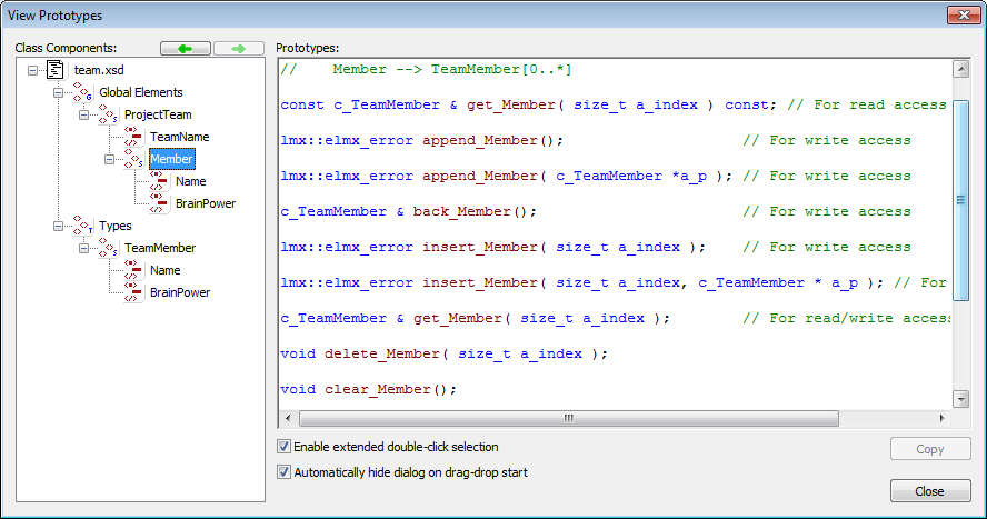 WinLMX View Prototypes Dialog improve C++ XML code development