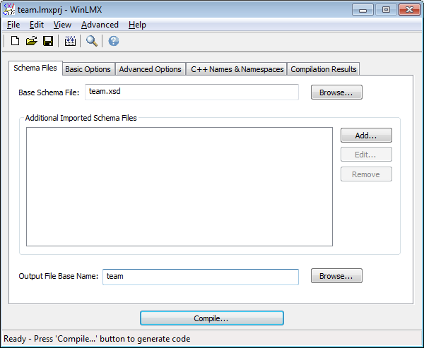 WinLMX GUI Interface for C++ XML data binding