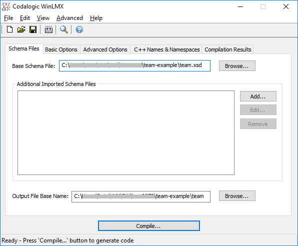 WinLMX XML data binding with C++ code generator after drag-drop