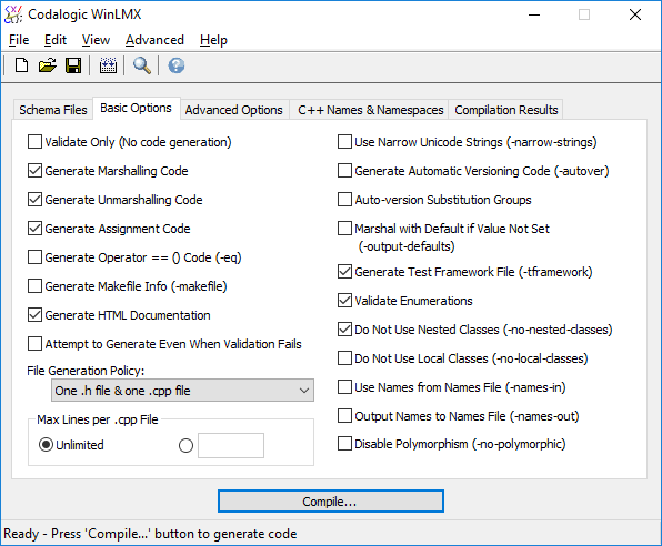 Codalogic WinLMX XML data binding with C++ test framework generation