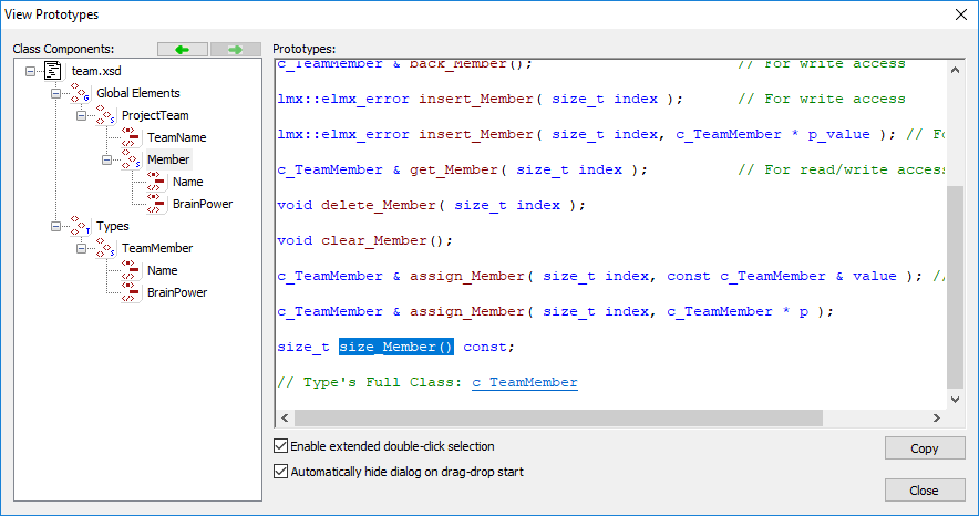 WinLMX View Prototypes Dialog improve C++ XML code development